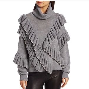 Alice + Olivia Libbie Ruffle Wool Blend Turtleneck sweater
